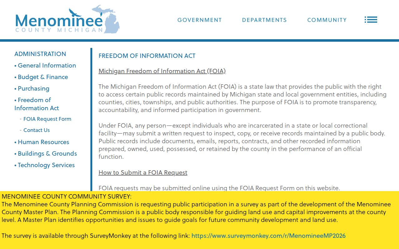 Menominee County FOIA guidance for requesting a specific booking photograph