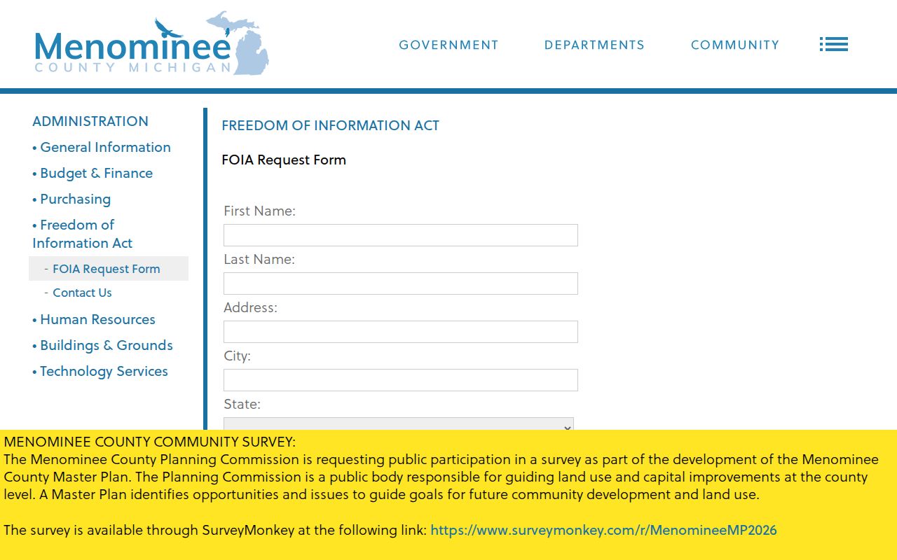 Menominee County online release record request form