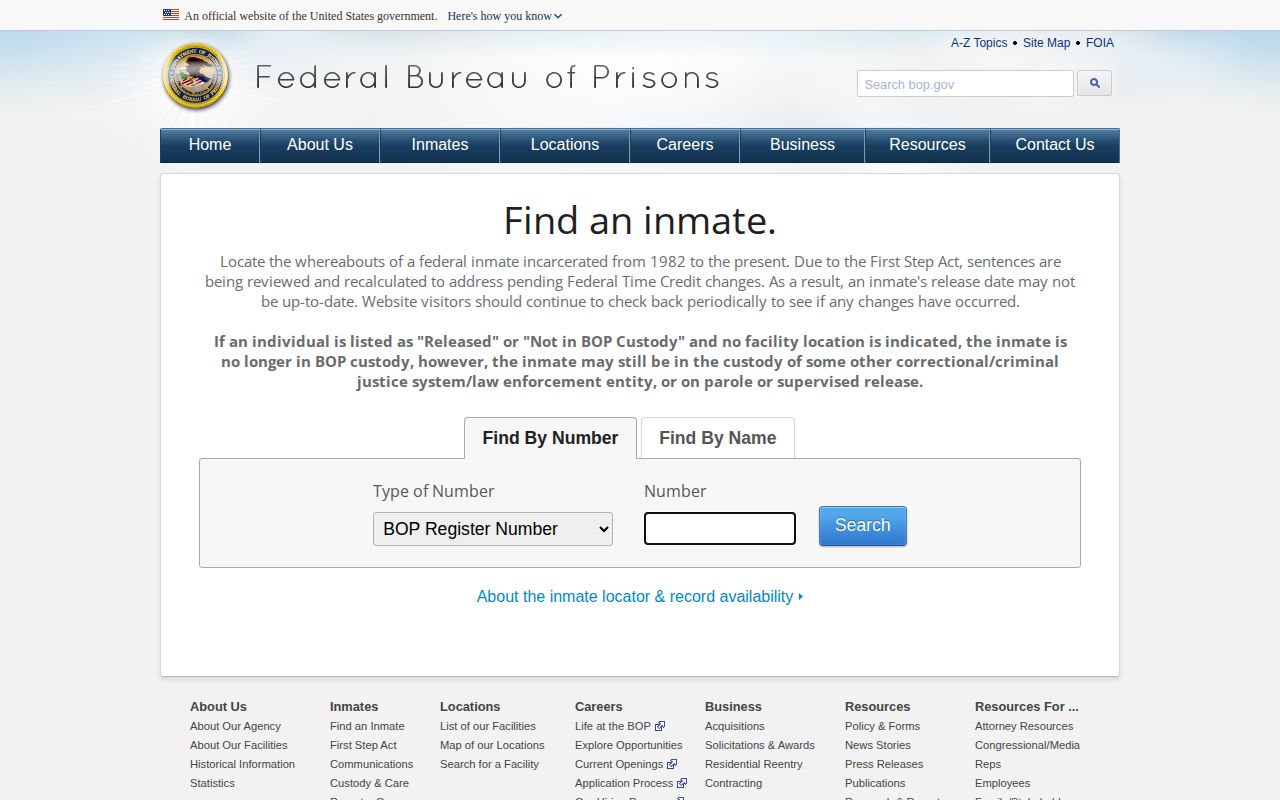 Federal BOP locator for a Menominee County federal release record