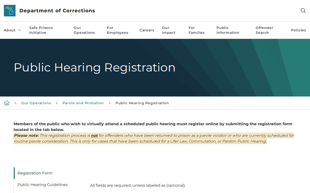 Menominee County parole public hearing notices