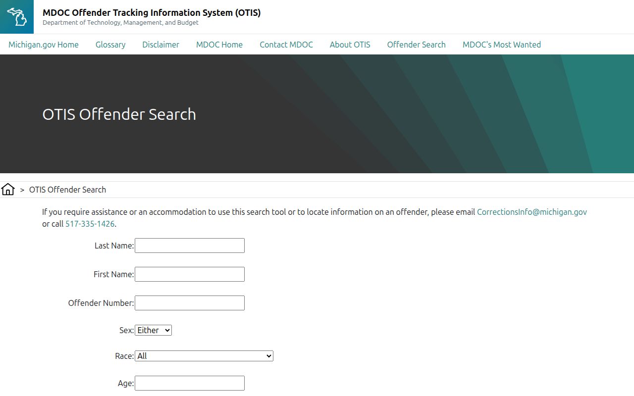 Menominee County released offender search fields in OTIS